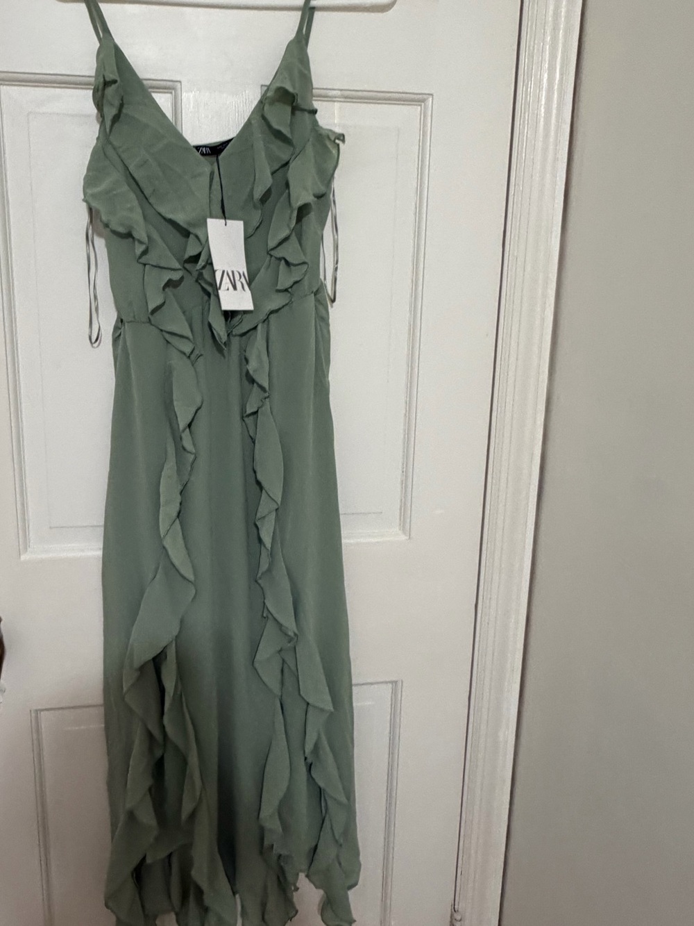 Zara Light Sage Ruffle Maxi Dress - Picture 2 of 4